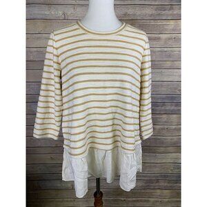 LOGO Lori Goldstein M Striped Boucle Top